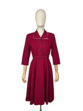 Load image into Gallery viewer, Original 1940’s Rich Red Wool Belted Day Dress with White Trim - Bust 34 36