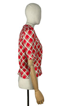 Load image into Gallery viewer, 1940's Reproduction Christmas Blouse In Red, Mint Green, White and Pink Vintage Check in Moda Cotton 'Deer Christmas' - Bust 34" 36"