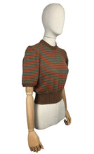 Load image into Gallery viewer, Reproduction 1940's Hand Knitted Jumper in Brown, Rust and Green Stripes - Bust 36 38