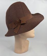 Load image into Gallery viewer, Original Late 1930's Brown Felt Tilt Hat with Seaming Detail and Grosgrain Trim and Bow