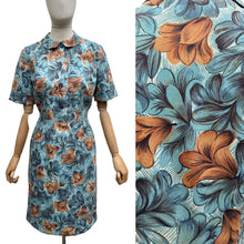 Load image into Gallery viewer, Original 1950's Blue and Brown Floral Cotton Day Dress - Bust 34 36