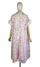 Load image into Gallery viewer, Original 1950's Dress and Jacket Set in White with Pink and Black Floral and Paste Trim - Bust 34 35