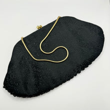 Load image into Gallery viewer, Vintage Black Beaded and Sequined Evening Bag With Snake Chain Handle and Kissing Clasp *