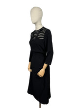 Load image into Gallery viewer, Original 1940's Inky Black Crepe Evening Dress with Net Yoke and Bow Trim - Bust 36 38 *