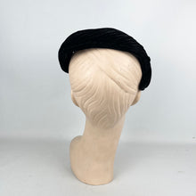 Load image into Gallery viewer, Original Black Ruched Velvet Cocktail Hat by Jacoll with Pretty Paste Trim *
