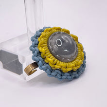 Load image into Gallery viewer, Original 1940's Blue and Yellow Wartime Make Do and Mend Wire Brooch with Glass Button Middle *