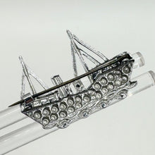 Load image into Gallery viewer, Vintage 1950's Painted Punched Steel Boat Brooch with Paste Detail in Red and Blue