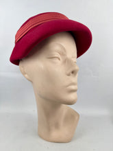 Load image into Gallery viewer, Original 1950's Red Felt Hat with Pleated Grosgrain Trim by Jacoll *