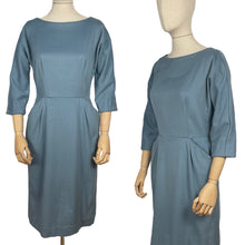 Load image into Gallery viewer, Original 1950's Blue Wool Wiggle Dress with Pockets by John Crowther - Bust 36 *
