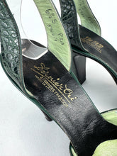 Load image into Gallery viewer, Original 1940's Dark Green Crocodile Skin Platform Peep-toe Shoes with Ankle Straps - UK 4.5 5 *