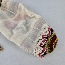 Load image into Gallery viewer, Antique Edwardian Crochet Drawstring Bag with Embroidered Floral Panels
