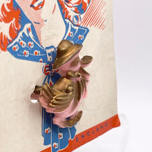 Load image into Gallery viewer, Original 1940's Wartime Scarf Ring Featuring a Little Pink Duck with a Gold Hat