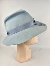 Load image into Gallery viewer, Original 1930's 1940's Pale Blue Felt Fedora with Grosgrain Trim