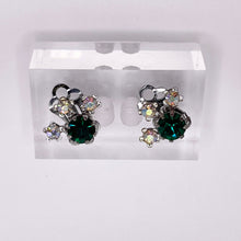 Load image into Gallery viewer, Vintage Green and Aurora Borealis Paste Clip on Earrings