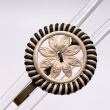 Load image into Gallery viewer, Original 1940's Black and White Wartime Make Do and Mend Wirework Brooch with Flower Button Middle *