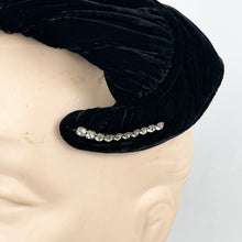 Load image into Gallery viewer, Original Black Ruched Velvet Cocktail Hat by Jacoll with Pretty Paste Trim *