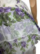 Load image into Gallery viewer, Original 1950's Cream, Purple and Green Rose Print Nylon Full Skirted Dress - Bust 34 35 *