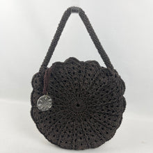 Load image into Gallery viewer, Original 1940's Dark Brown Circular Crochet Bag with Carved Lucite Detail