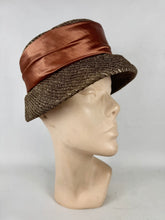 Load image into Gallery viewer, Original Late 1950's Hat in Bronze and Rust with Wide Satin Ribbon Trim *