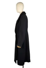 Load image into Gallery viewer, Original 1940's Inky Black Wool Coat with Faux Astrakhan Collar and Glass Buttons - Bust 38 40