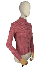 Load image into Gallery viewer, Reproduction 1930's Cable Knit Cardigan with Long Sleeves in Old Pink - Bust 35