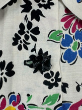 Load image into Gallery viewer, Reproduction 1940's Cotton Boarder Print Blouse in Bold Floral in Black, Green, Blue, Pink, Black and Yellow - Bust 34