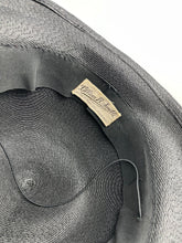 Load image into Gallery viewer, Utterly Exceptional American Made 1940s Black Straw Hat with Velvet Bow Trim in Purple, Ochre and Cerise