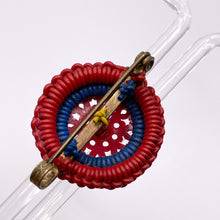 Load image into Gallery viewer, Original 1940's Red and Blue Wartime Make Do and Mend Wirework Brooch with Flower Button Middle *