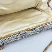 Load image into Gallery viewer, Original 1950's Gold Chiffon Bag with Beautiful Pink and White Beaded Frame and Clasp