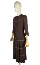 Load image into Gallery viewer, Original 1940’s Chocolate Brown Crepe Dress with Accent Trim - Bust 36