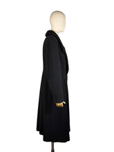 Load image into Gallery viewer, Original 1940's Inky Black Wool Coat with Faux Astrakhan Collar and Glass Buttons - Bust 38 40