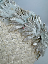 Load image into Gallery viewer, Original 1950's Ice Blue and Ivory Lacquered Raffia Half Hat with Petal Trim and Velvet Bow