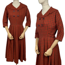 Load image into Gallery viewer, Original 1950's Red and Brown Check Wool Dress - Bust 34 35 *