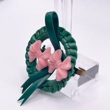 Load image into Gallery viewer, Original 1940's Green and Pink Wartime Make Do and Mend Wire Brooch with Double Bow Trim