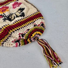 Load image into Gallery viewer, Antique Edwardian Crochet Drawstring Bag with Embroidered Floral Panels