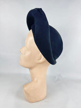 Load image into Gallery viewer, Original 1940's Black Felt Hat with High Brim, Net and Large Grosgrain Bow Trim