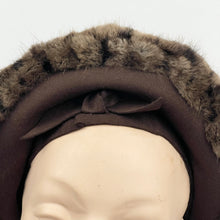 Load image into Gallery viewer, Original 1940's Brown Felt Hat with High Brim Trimmed with Genuine Fur and Smart Bows *