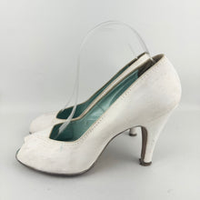 Load image into Gallery viewer, Original 1940's 1950's Dolcis Debutante de Luxe White Leather Peeptoe Heels - UK 5.5 6 *