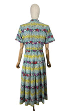 Load image into Gallery viewer, Fabulous Original Late 1940's or Early 1950's Vibrant Floral Stripe Cotton Belted Day Dress - Bust 38 40