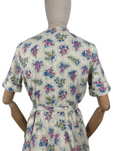 Load image into Gallery viewer, Original 1940's 1950's Cotton Belted Day Dress with Floral Print in Blue, Pink, Green and Yellow - Bust 38