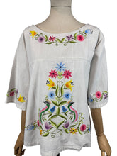 Load image into Gallery viewer, Vintage 1960's 1970's Thick Cotton Artist's Smock with Vibrant Floral Embroidery - Bust 38 40