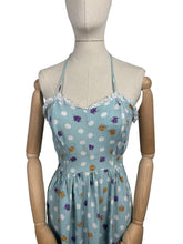 Load image into Gallery viewer, Original Late 1940's or Early 1950's Floral Border Print Dress and Bolero in Blue, Purple, Mustard, Black and White - Bust 32 33
