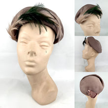 Load image into Gallery viewer, Original 1950's Brown Felt Hat with Pink and Green Feather Trim