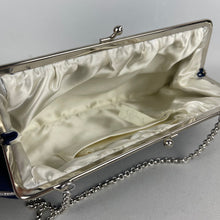 Load image into Gallery viewer, Charming Original 1950's Evening Bag by RFC in Blue with Etched Chrome Frame and Original Mirror