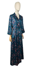 Load image into Gallery viewer, Original 1950’s Artificial Silk House Coat in Petrol Blue with Sycamore Seed Print in Pink and White - Beautiful Dressing Gown - Bust 36” *