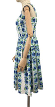 Load image into Gallery viewer, Original 1950's White and Blue Floral Stripe Cotton Dress Made in France - Bust 34 35 *