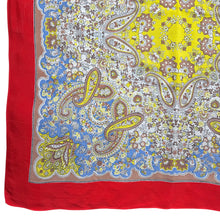 Load image into Gallery viewer, Original Large 1940's Red, Yellow, Blue and Brown Paisley Crepe Scarf - Great Headscarf