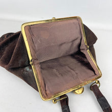 Load image into Gallery viewer, Original 1930's Dark Brown Suede Handbag with Ruffled Leather Trim