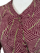 Load image into Gallery viewer, Original 1930's Art Deco Long Sleeved Belted Day Dress in Burgundy and Green - Bust 32 34 *