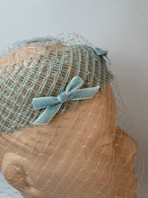 Load image into Gallery viewer, Original 1950's Baby Blue Hat with Face Net and Bow Trim